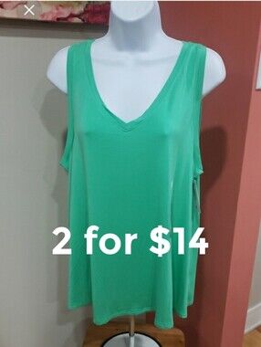 Time and Tru Bright Green V-Neck Tank Top, XL (16-18)
